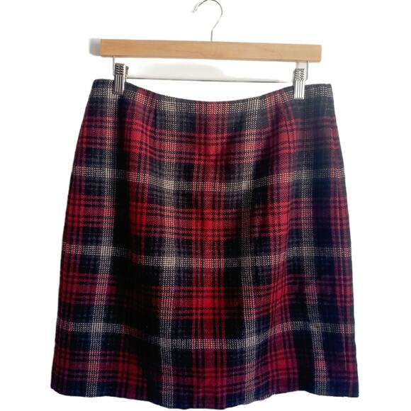 Vintage Herman Geist Red Plaid Wool Blend Mini Skirt Size 14 - Picture 2 of 5